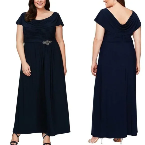 Alex Evenings | Dresses | Alex Evenings Cowl Neck Aline Gown Size 6w Navy  Full Length Dress | Poshmark